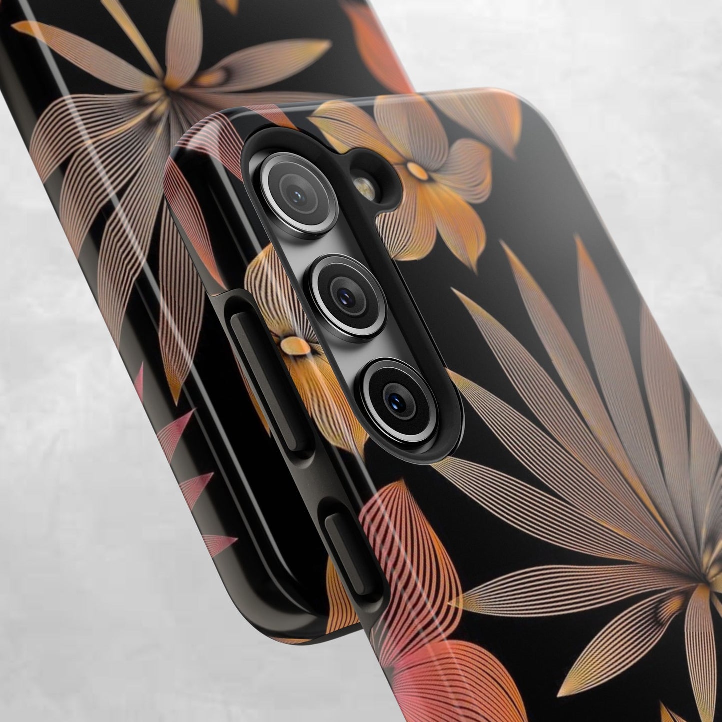 Tough Phone Case — Botanical Line Art Floral Design (Black & Copper)