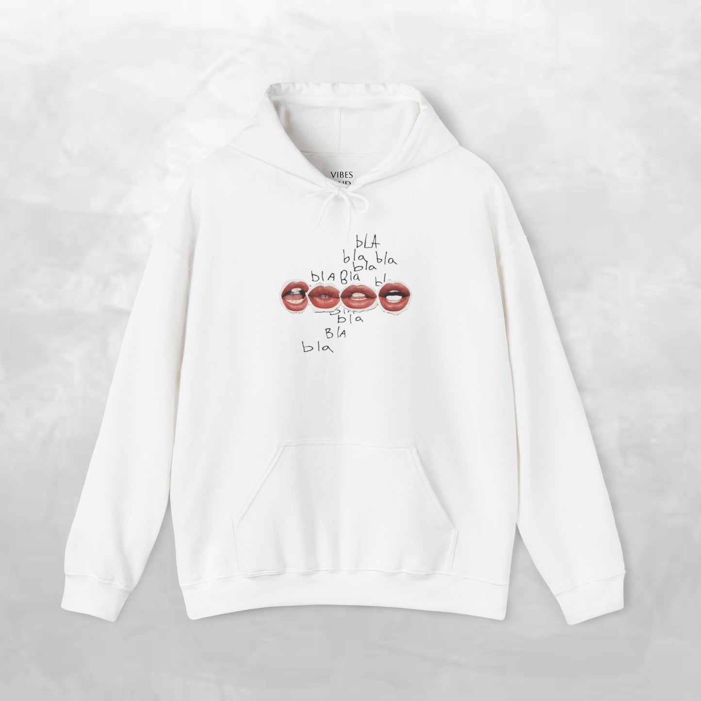 Graphic Hoodie — 'BLA BLA' Lip Print Pullover