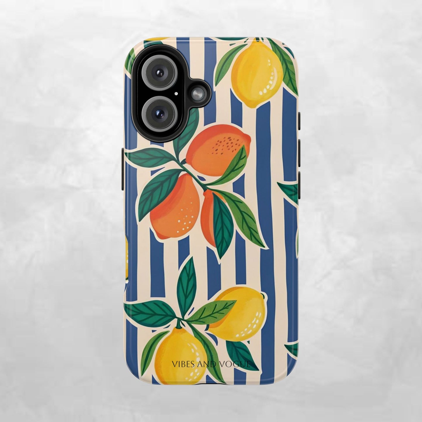 Lemon & Orange Stripe Tough Phone Case — Vibrant Citrus Pattern Protective Cover