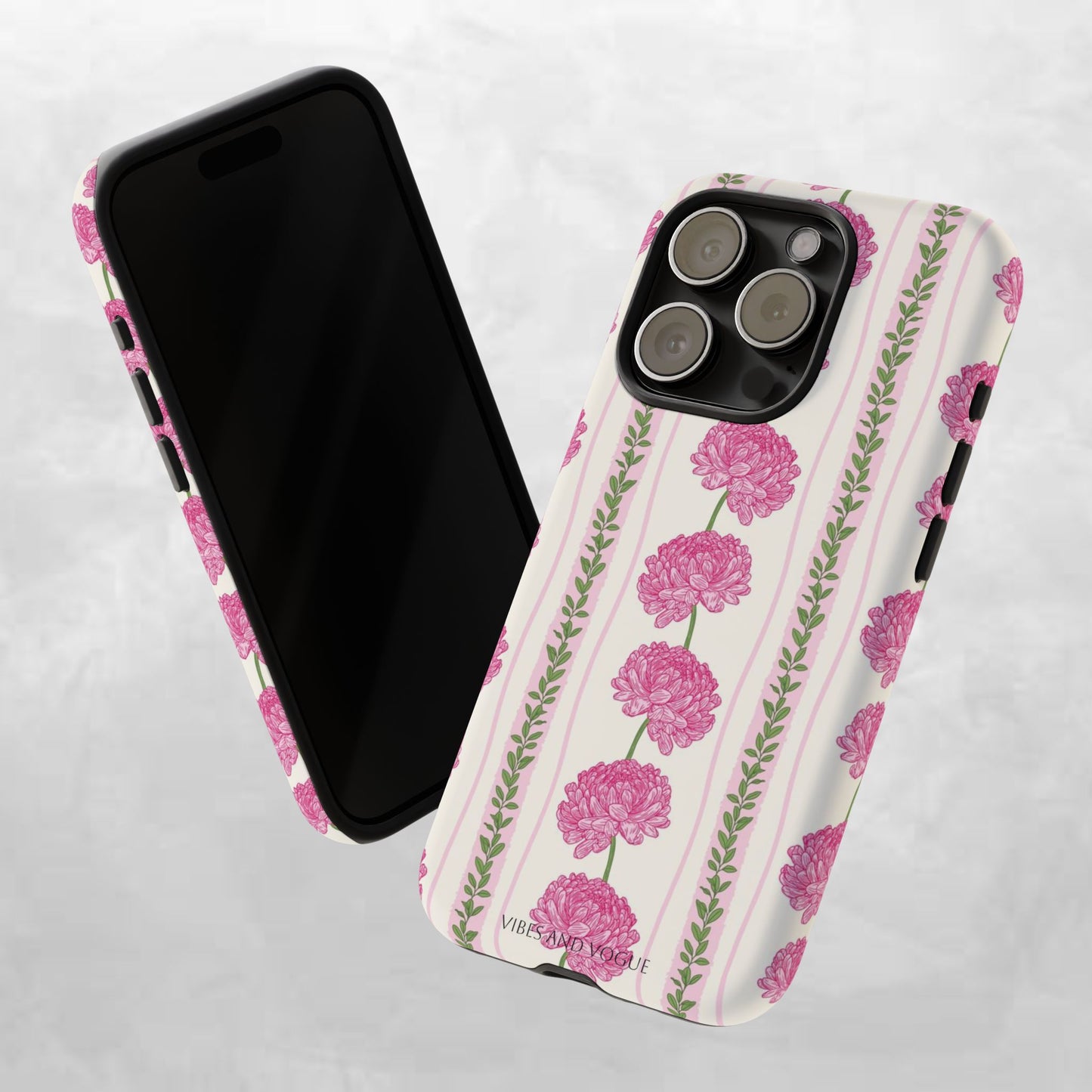 Floral Carnation Phone Case — Pink Vintage Stripe Tough Case