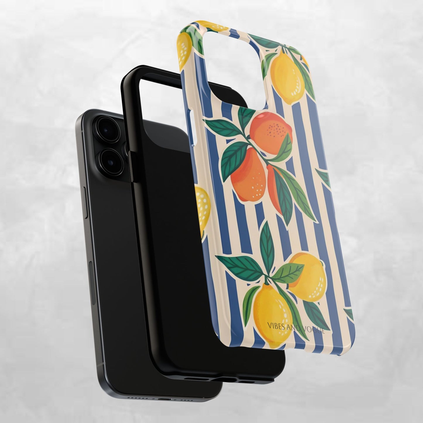 Lemon & Orange Stripe Tough Phone Case — Vibrant Citrus Pattern Protective Cover