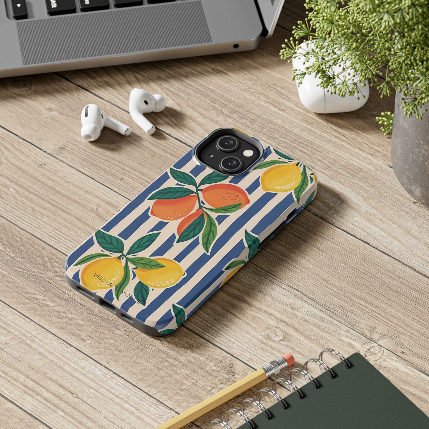 Lemon & Orange Stripe Tough Phone Case — Vibrant Citrus Pattern Protective Cover