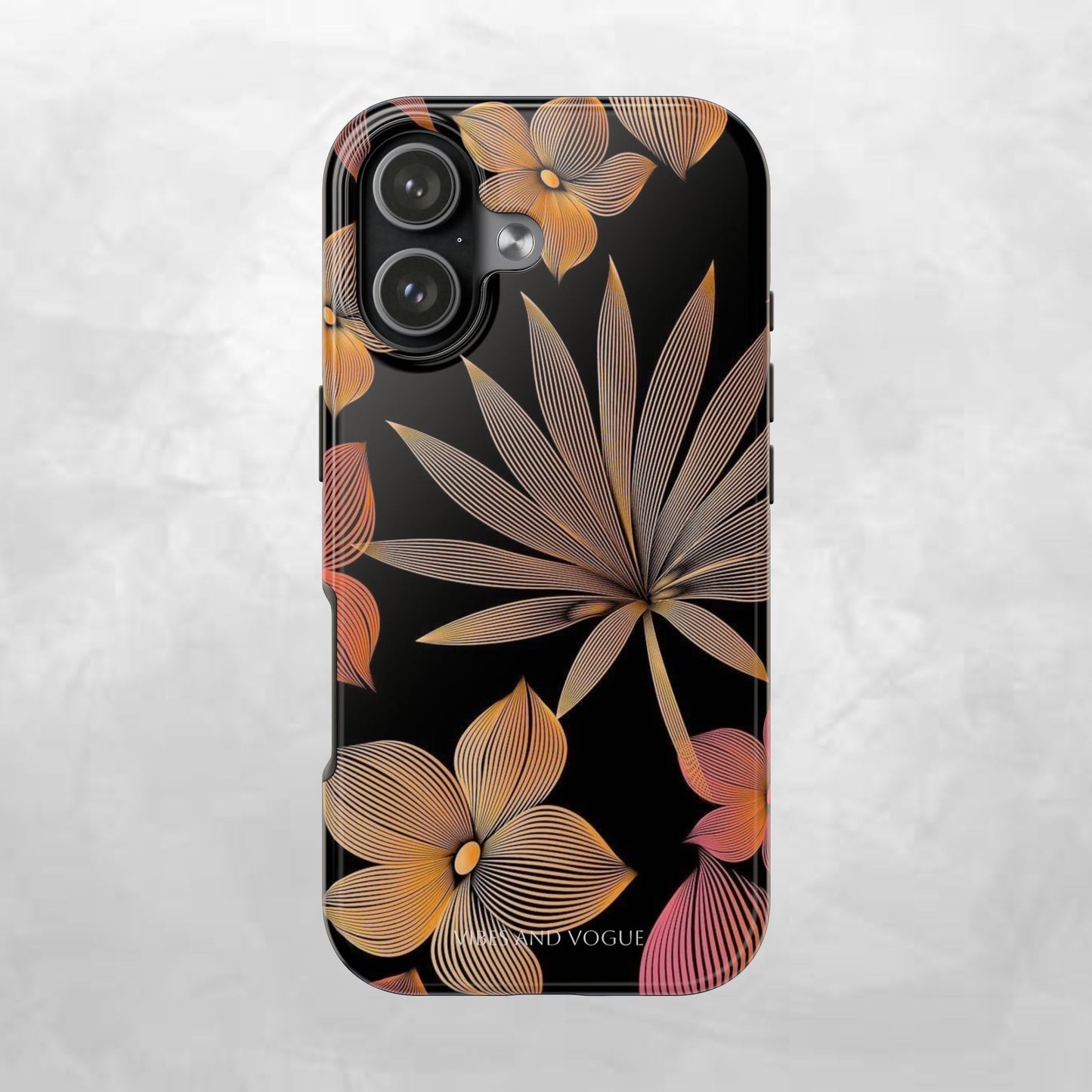 Tough Phone Case — Botanical Line Art Floral Design (Black & Copper)