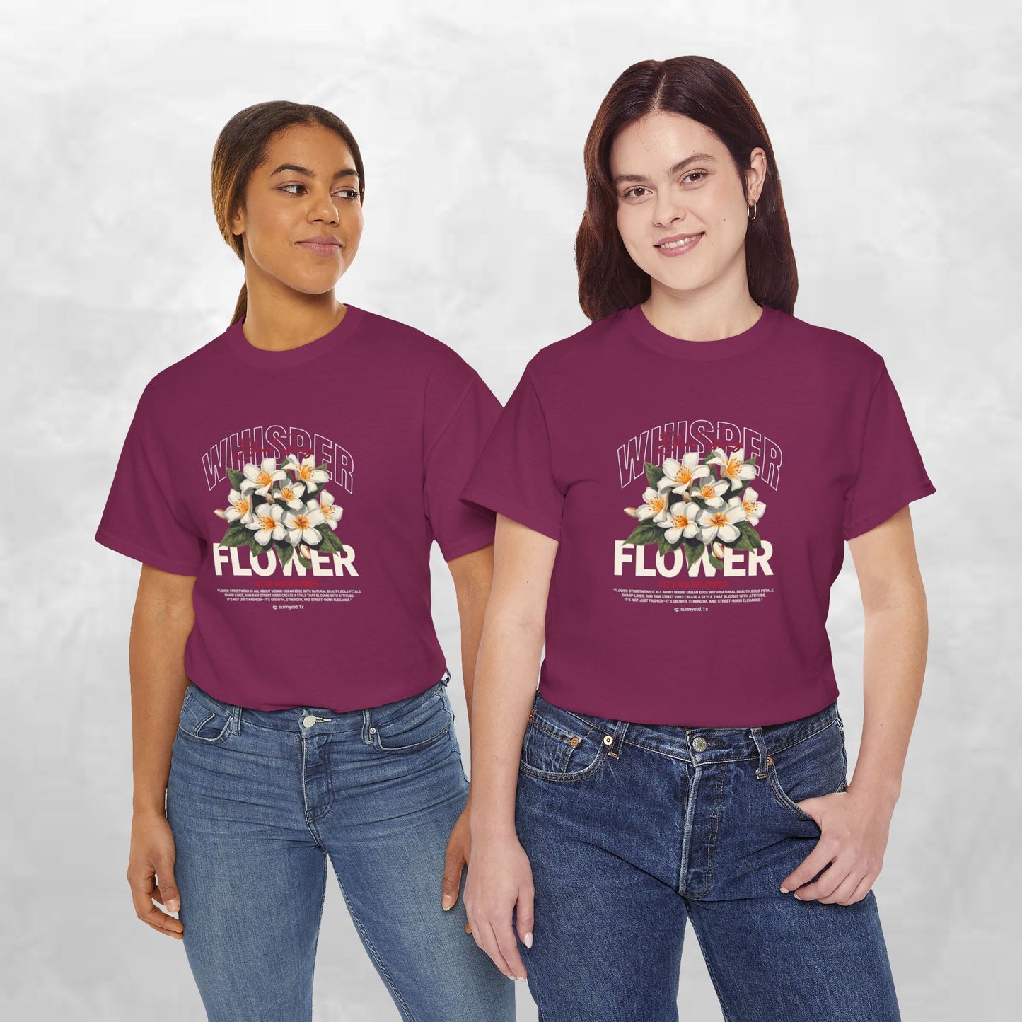 Floral "Whisper Flower" Graphic Tee — Vintage Plumeria Blossom Shirt