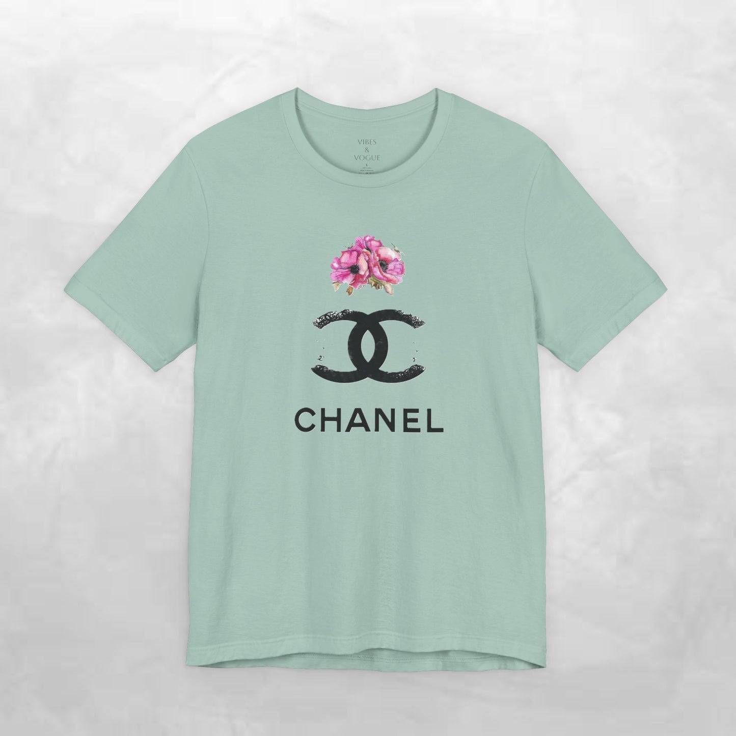 Chic Floral Logo Tee | Stylish Unisex Jersey Short Sleeve T-Shirt, Fashion Tee, Luxury Aesthetic, Gift for Her, Casual Wear, Trendy Apparel