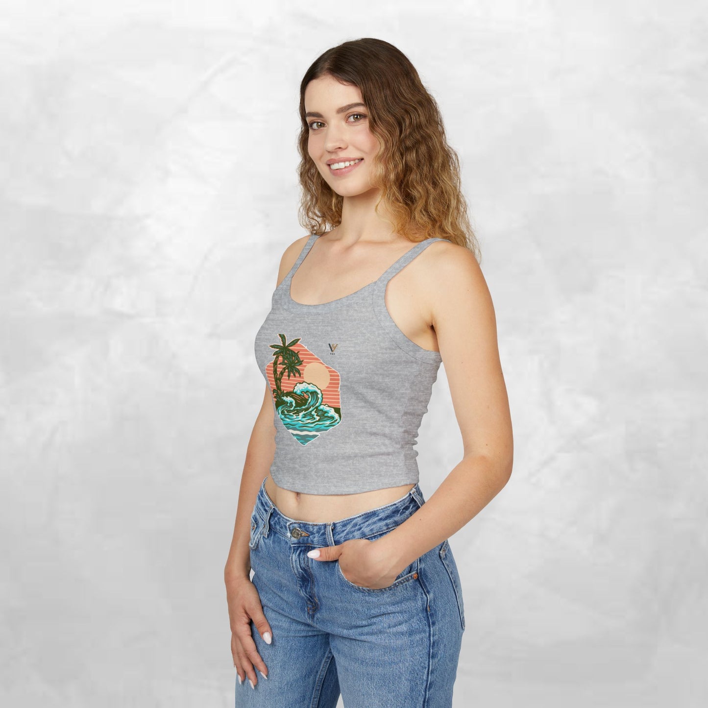 Tropical Waves Spaghetti Strap Tank Top - Beach Vibes Summer Apparel