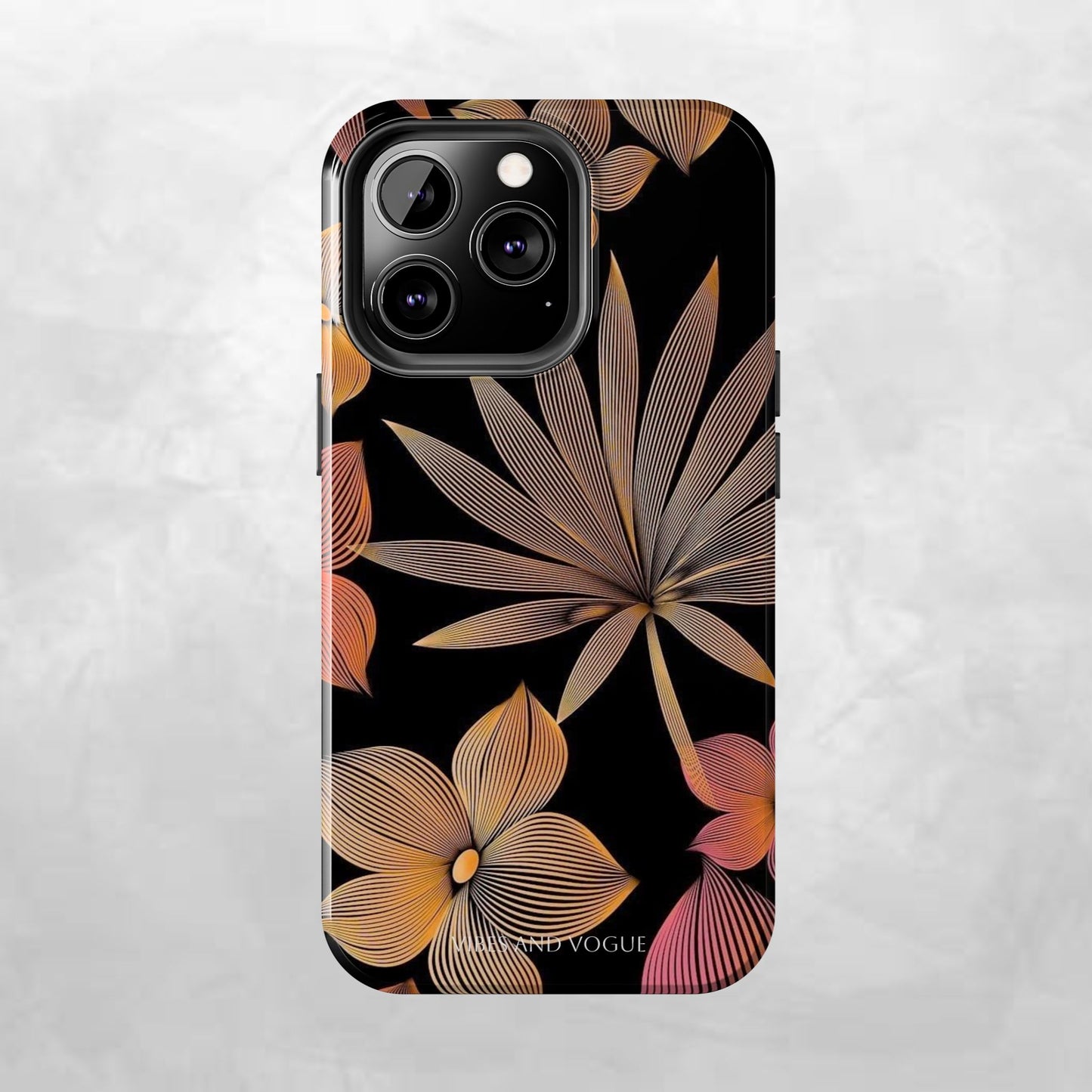 Tough Phone Case — Botanical Line Art Floral Design (Black & Copper)