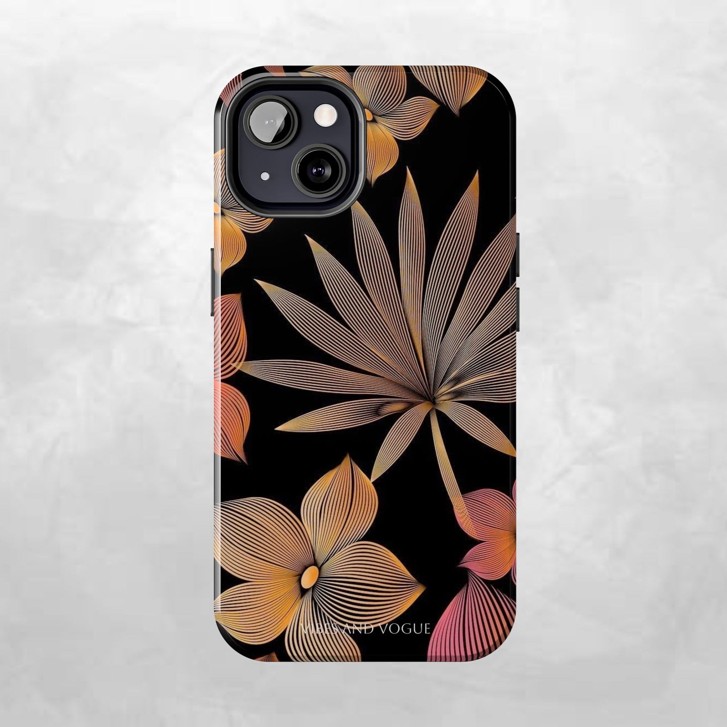 Tough Phone Case — Botanical Line Art Floral Design (Black & Copper)