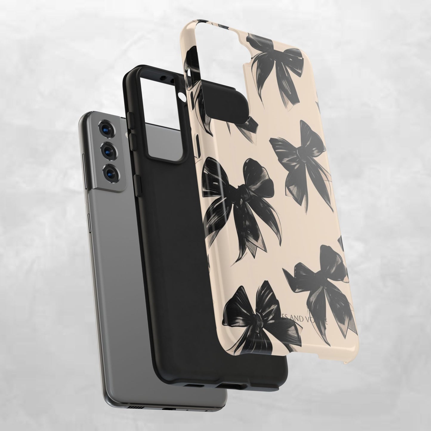 Tough Phone Case — Black Bow Pattern on Nude Background