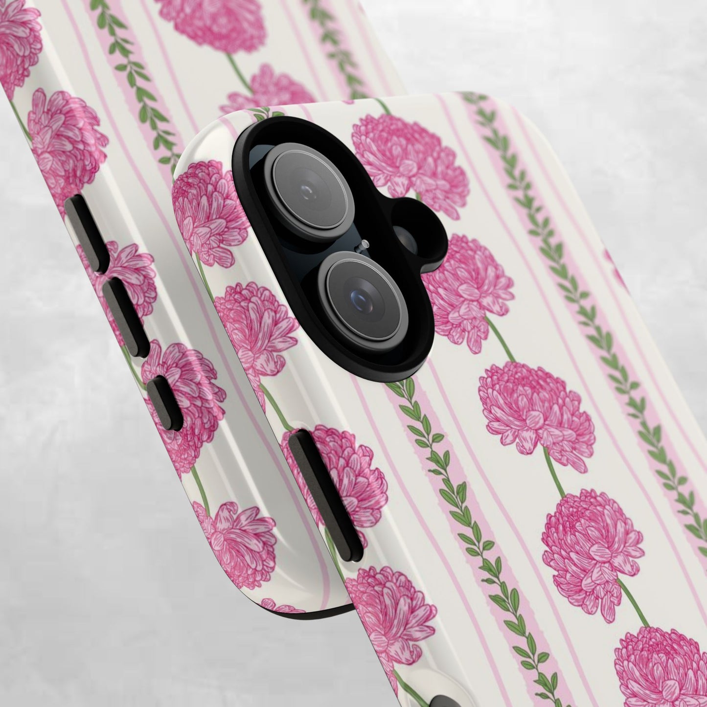 Floral Carnation Phone Case — Pink Vintage Stripe Tough Case