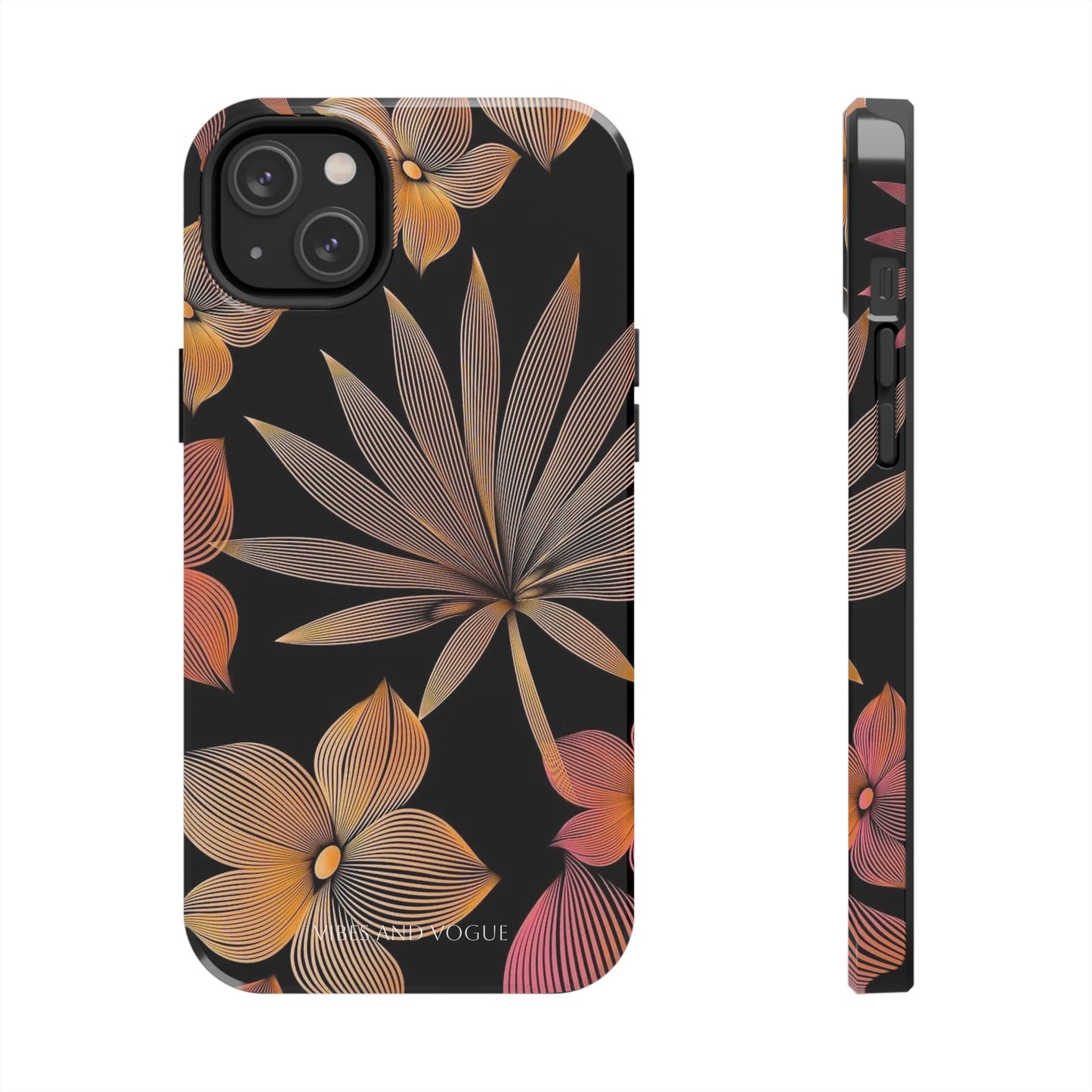 Tough Phone Case — Botanical Line Art Floral Design (Black & Copper)
