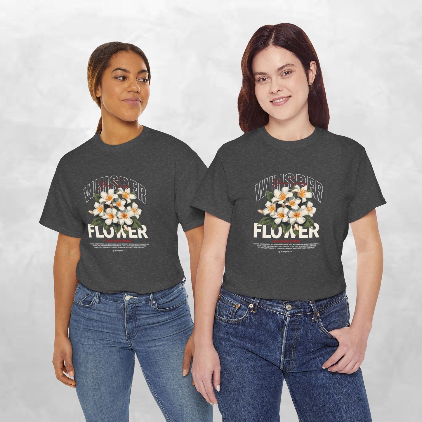 Floral "Whisper Flower" Graphic Tee — Vintage Plumeria Blossom Shirt
