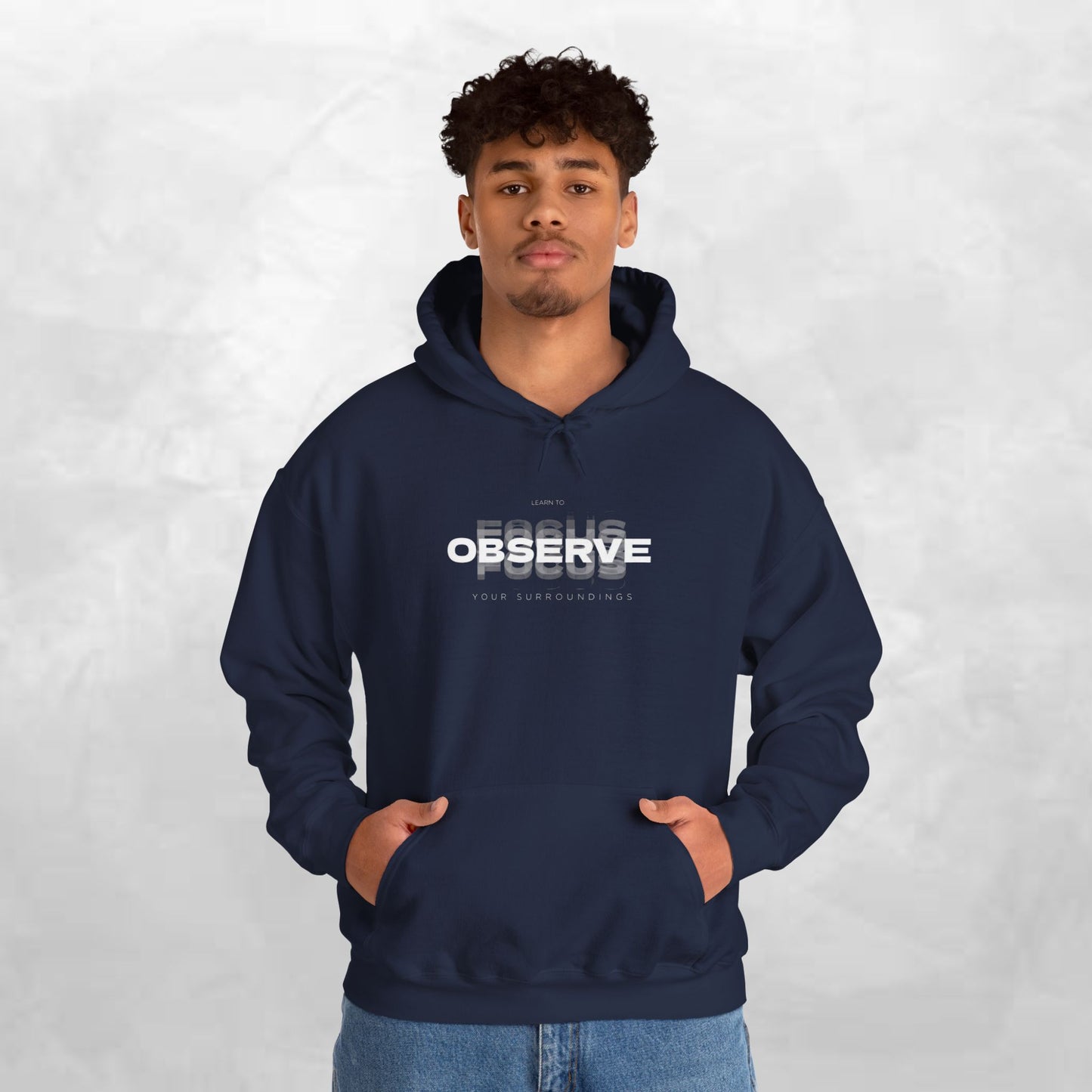 Observe Hoodie — Minimalist Glitch Text Black Pullover