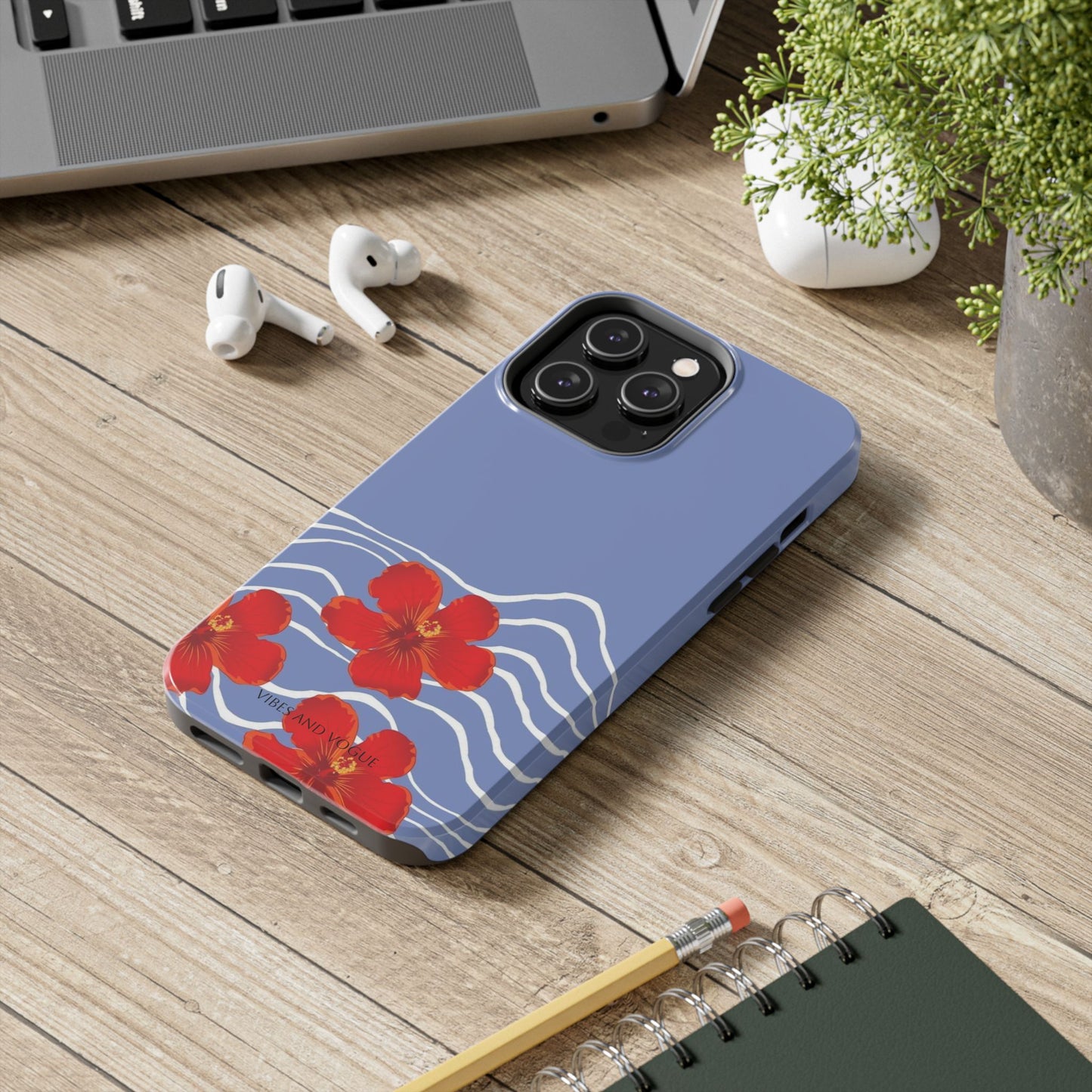 Tough Phone Case — Red Hibiscus Waves (Durable Protective Phone Cover)