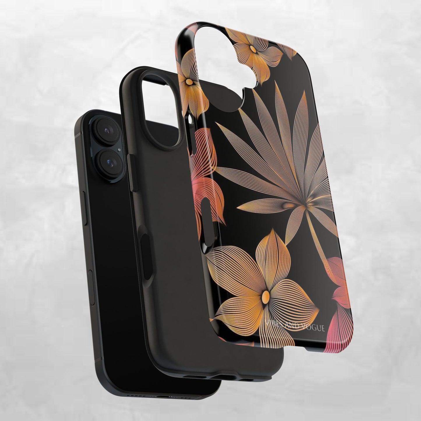 Tough Phone Case — Botanical Line Art Floral Design (Black & Copper)