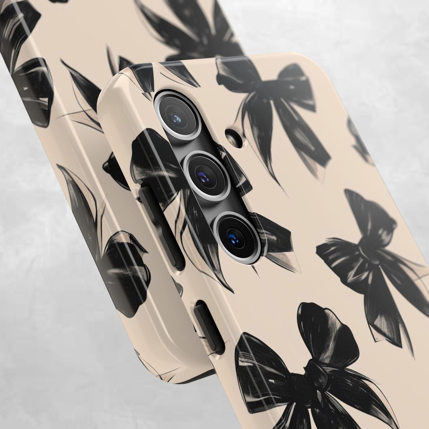 Tough Phone Case — Black Bow Pattern on Nude Background