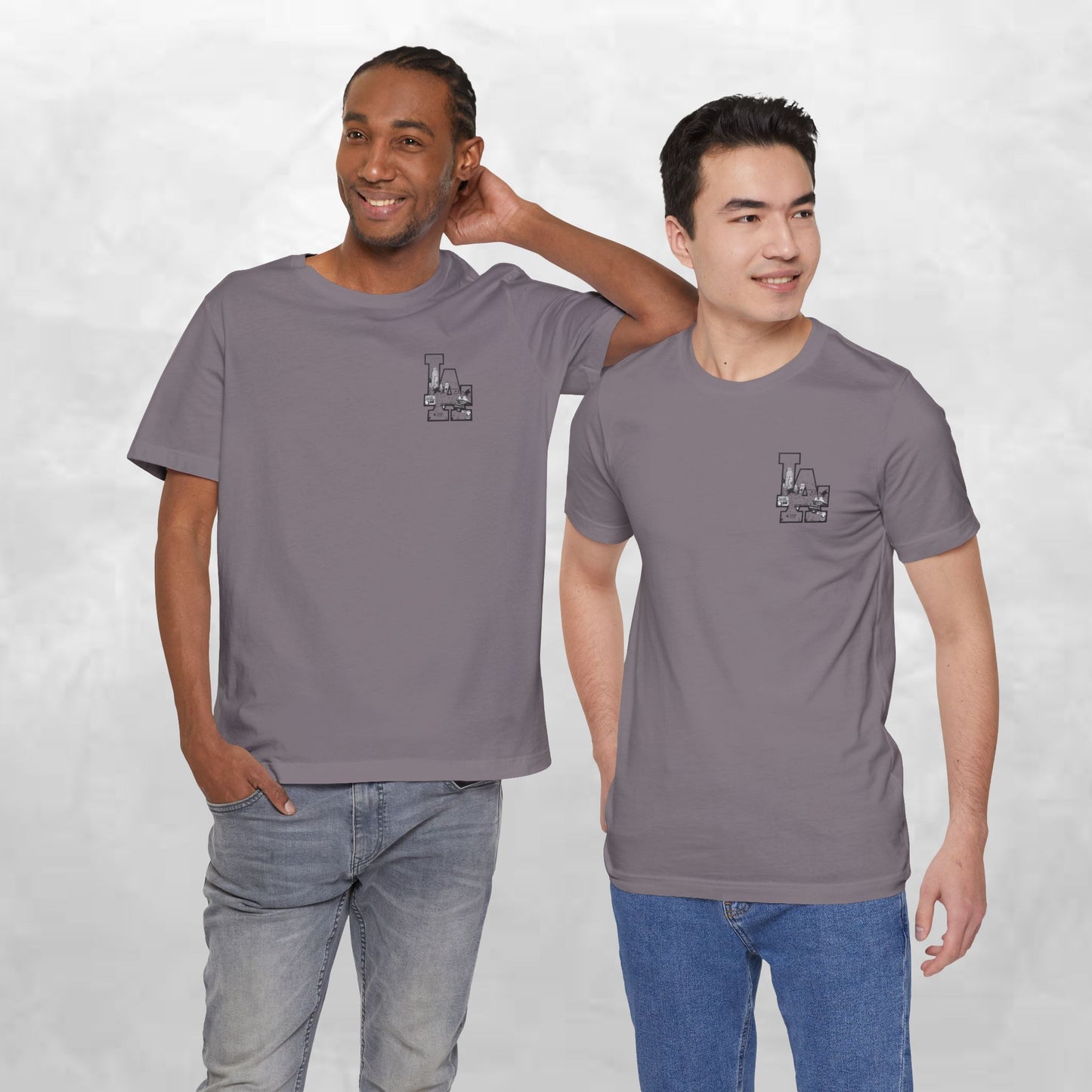 Minimalist Cityscape Pocket Tee — Small Black Line Art Chest Print