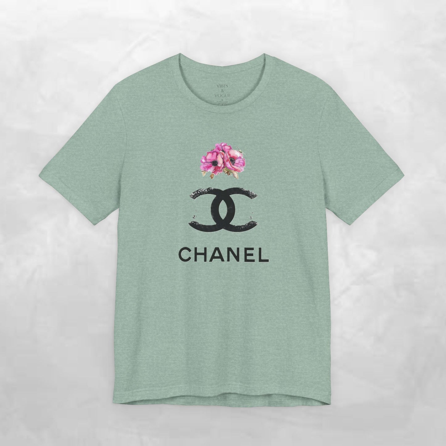 Chic Floral Logo Tee | Stylish Unisex Jersey Short Sleeve T-Shirt, Fashion Tee, Luxury Aesthetic, Gift for Her, Casual Wear, Trendy Apparel