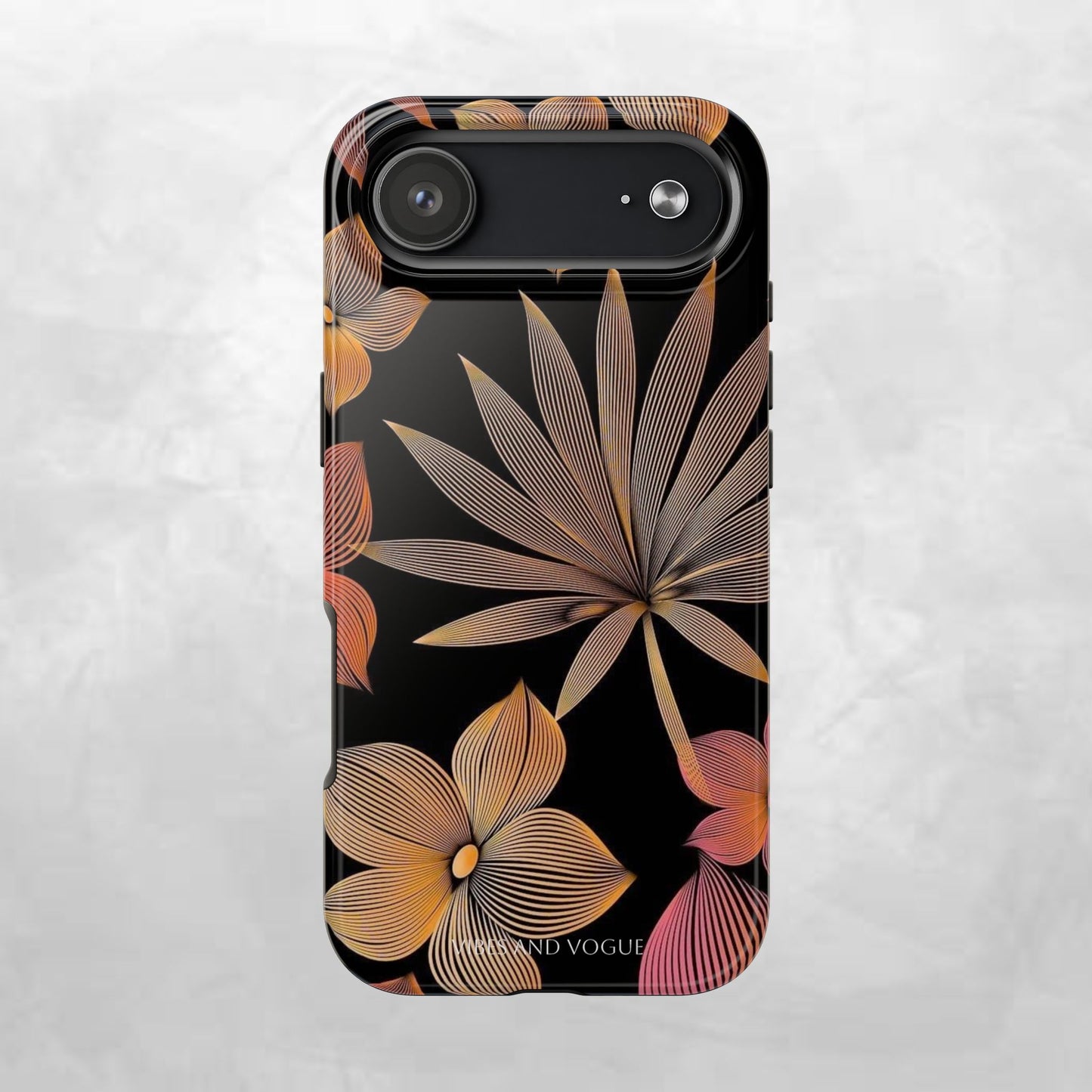 Tough Phone Case — Botanical Line Art Floral Design (Black & Copper)