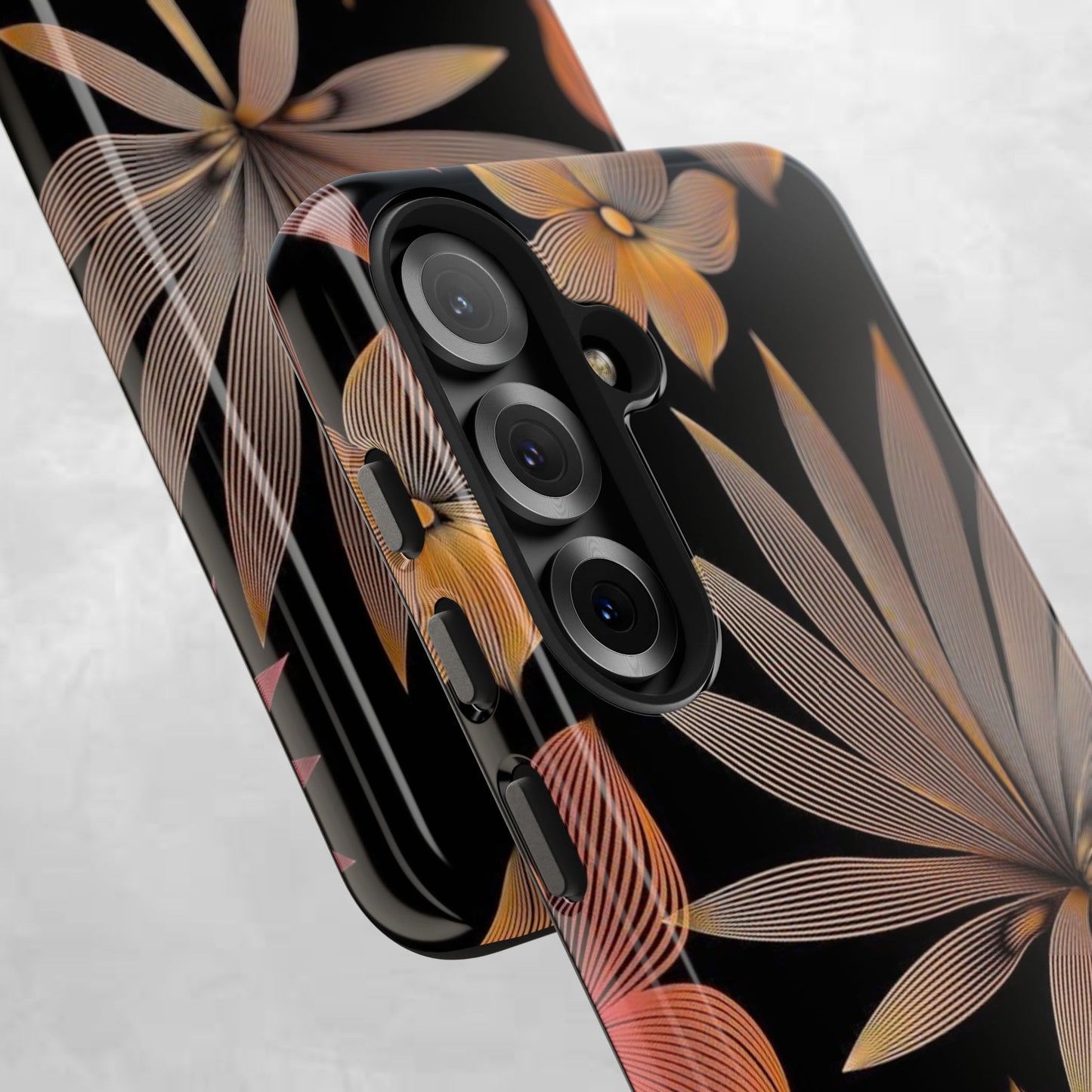 Tough Phone Case — Botanical Line Art Floral Design (Black & Copper)