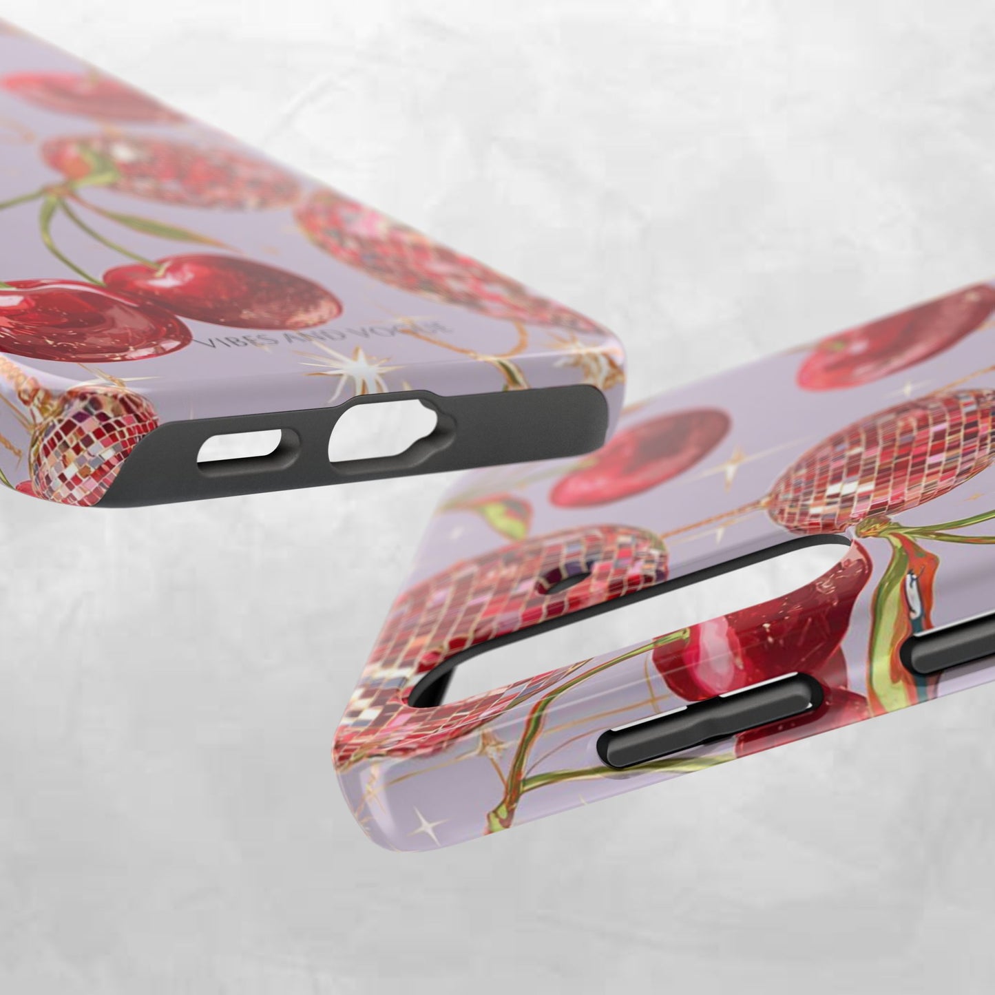Disco Cherry Tough Phone Case — Retro Sparkle iPhone Protection