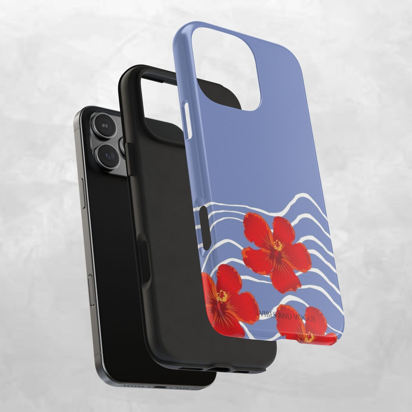 Tough Phone Case — Red Hibiscus Waves (Durable Protective Phone Cover)