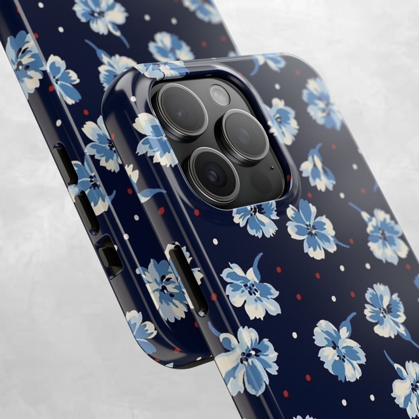 Floral Navy Tough Phone Case — Blue Blossom Protective Phone Cover