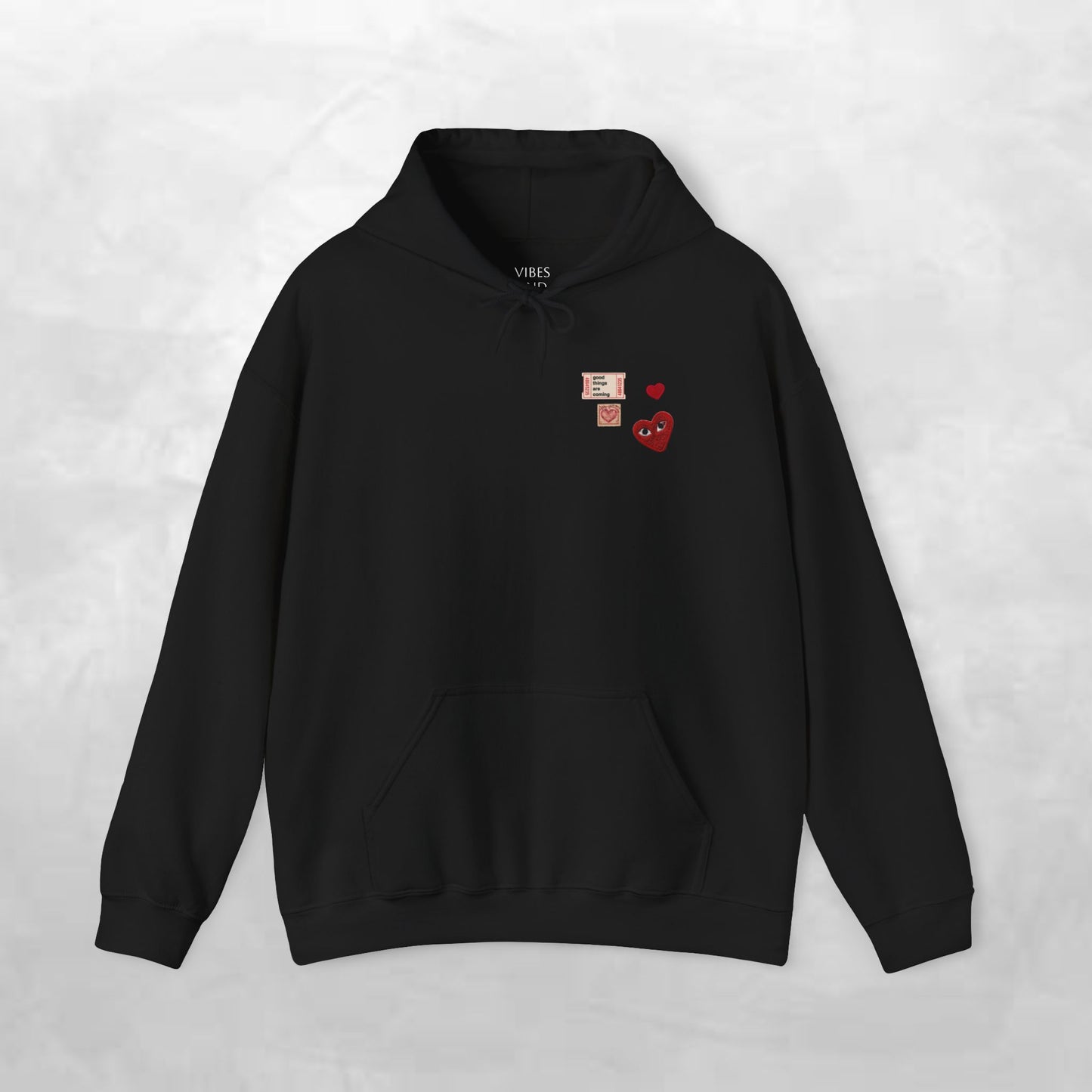 Hoodie — Tiny Vintage Valentine Hearts Chest Print