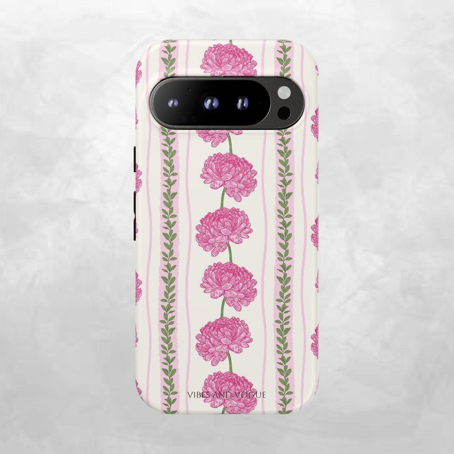 Floral Carnation Phone Case — Pink Vintage Stripe Tough Case