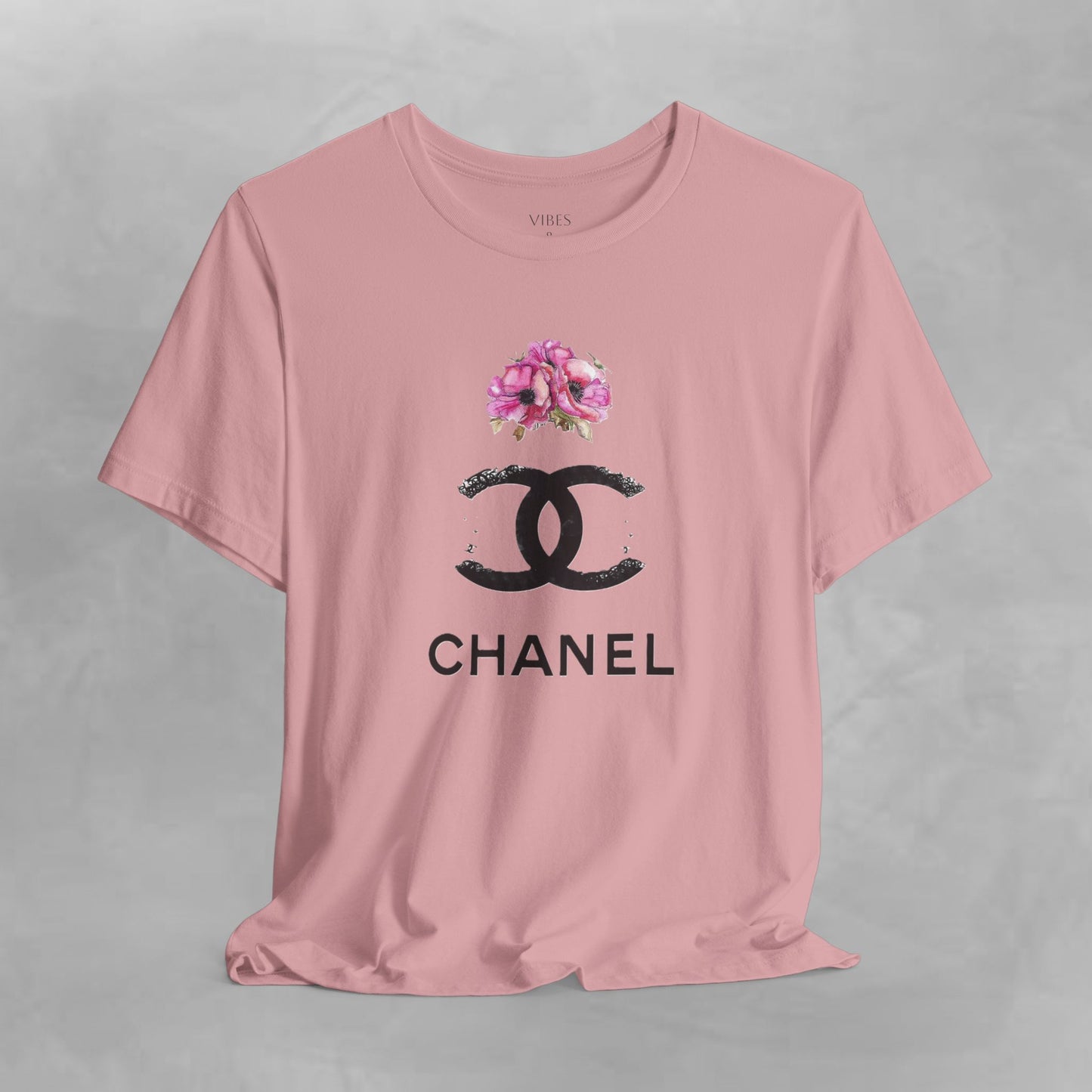 Chic Floral Logo Tee | Stylish Unisex Jersey Short Sleeve T-Shirt, Fashion Tee, Luxury Aesthetic, Gift for Her, Casual Wear, Trendy Apparel