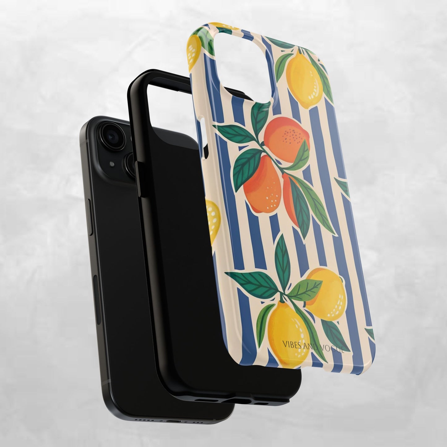Lemon & Orange Stripe Tough Phone Case — Vibrant Citrus Pattern Protective Cover