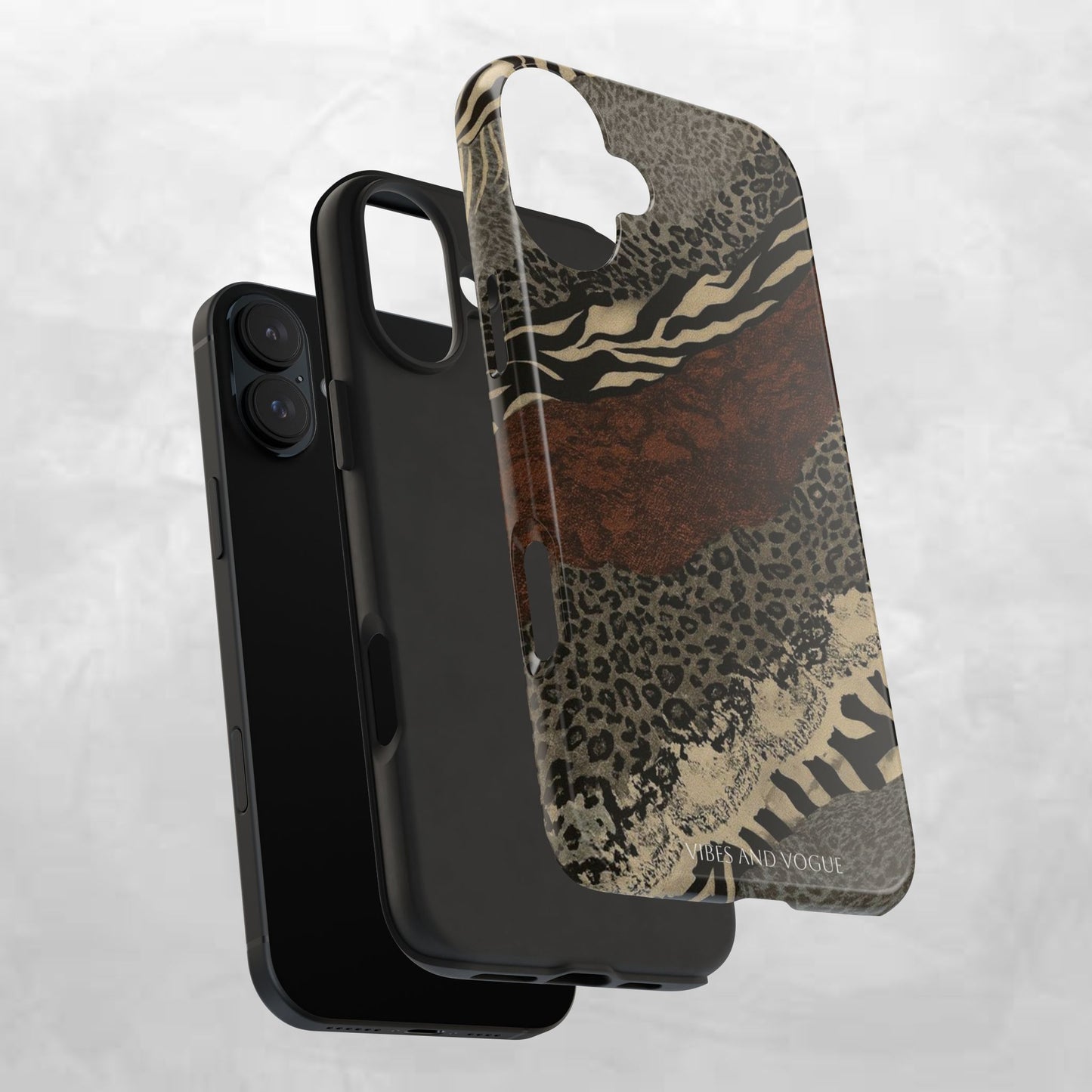 Safari Patchwork Tough Phone Case — Brown Leopard & Zebra Animal Print
