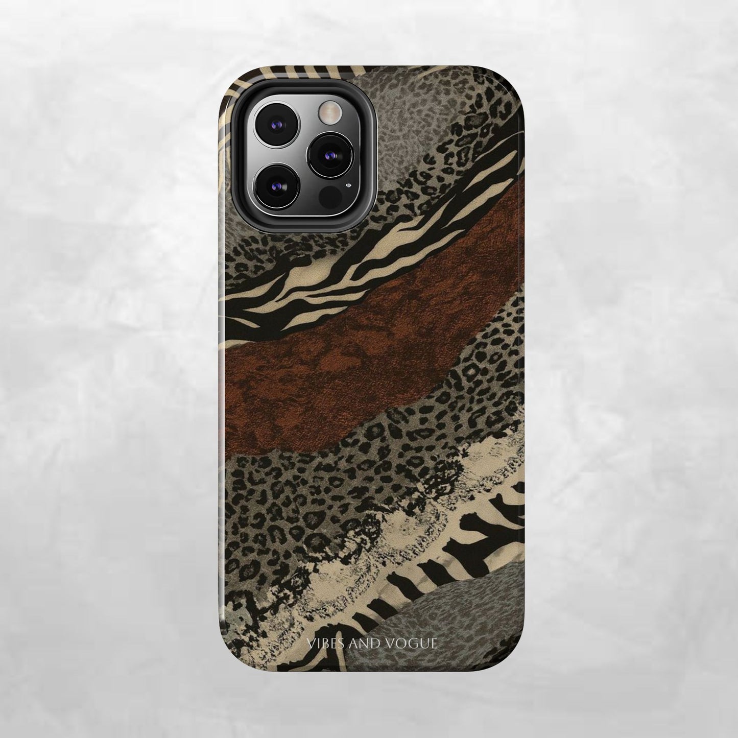 Safari Patchwork Tough Phone Case — Brown Leopard & Zebra Animal Print