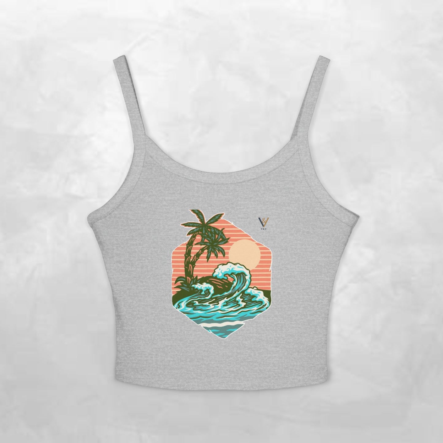 Tropical Waves Spaghetti Strap Tank Top - Beach Vibes Summer Apparel