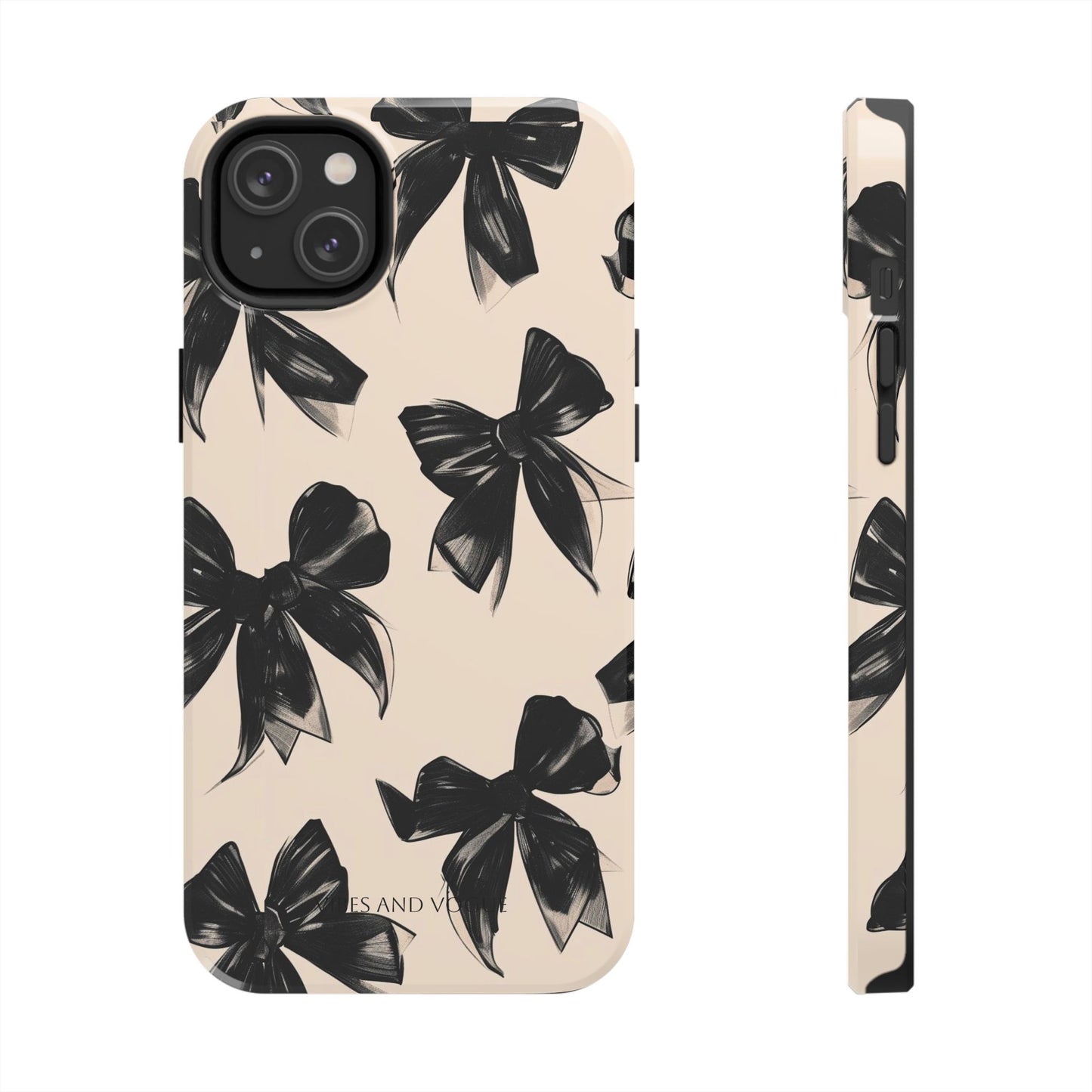Tough Phone Case — Black Bow Pattern on Nude Background