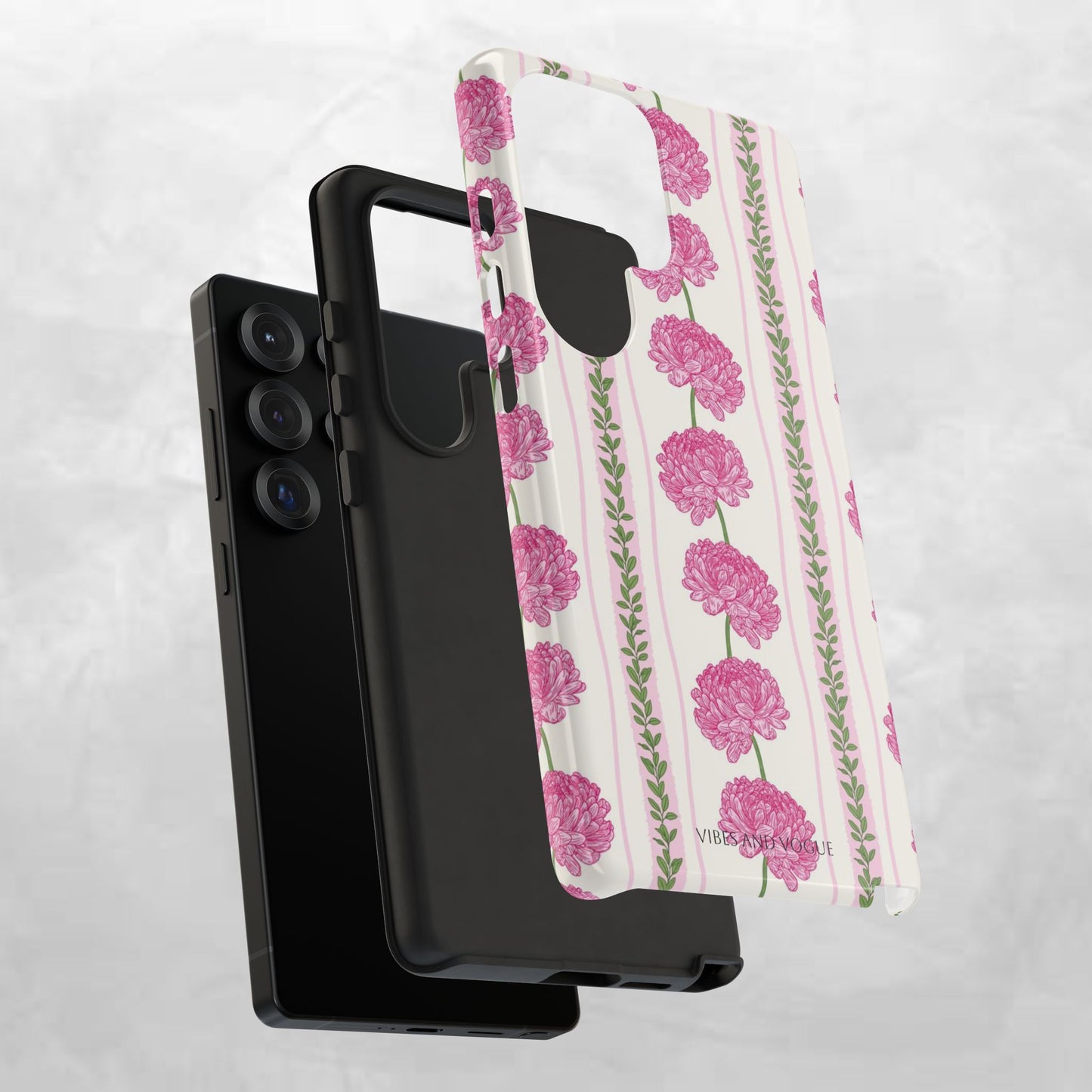 Floral Carnation Phone Case — Pink Vintage Stripe Tough Case