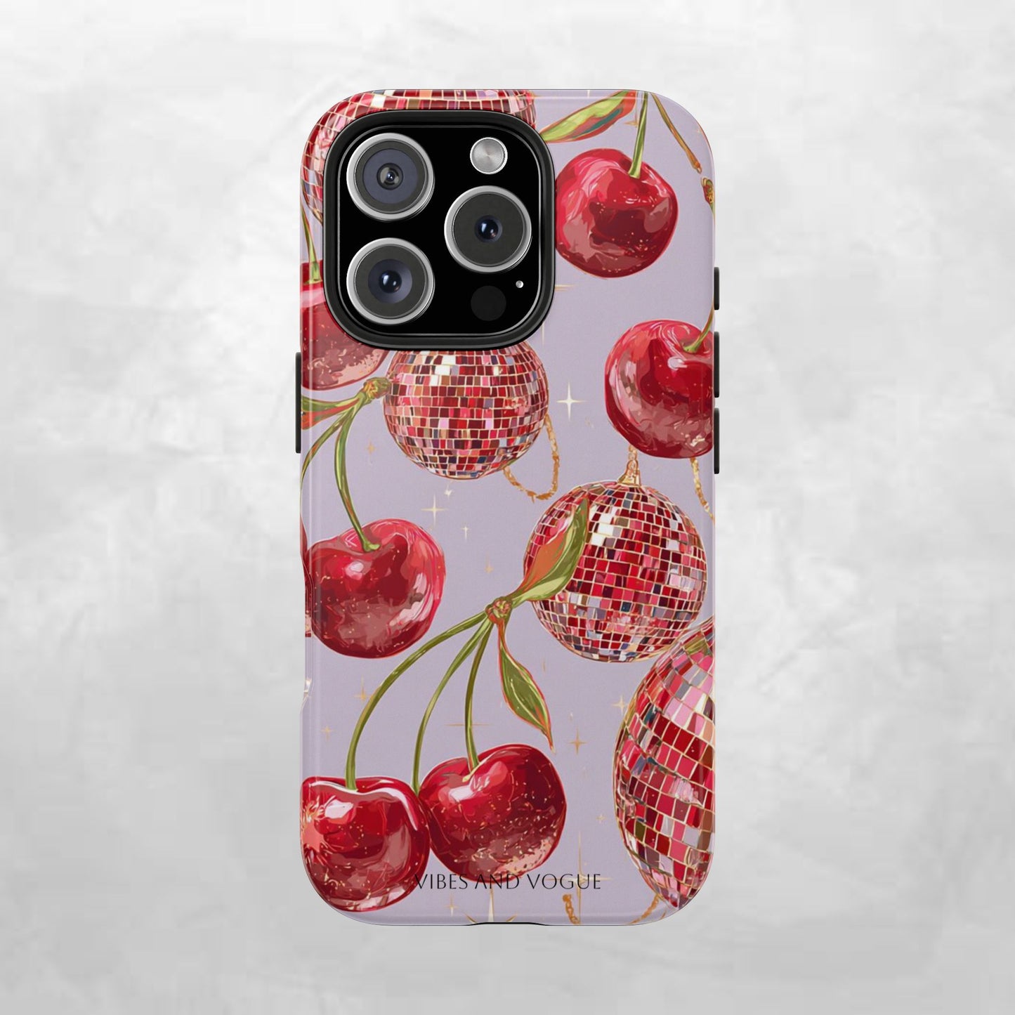 Disco Cherry Tough Phone Case — Retro Sparkle iPhone Protection
