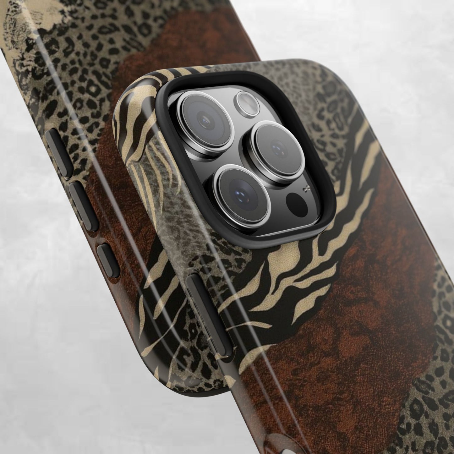 Safari Patchwork Tough Phone Case — Brown Leopard & Zebra Animal Print