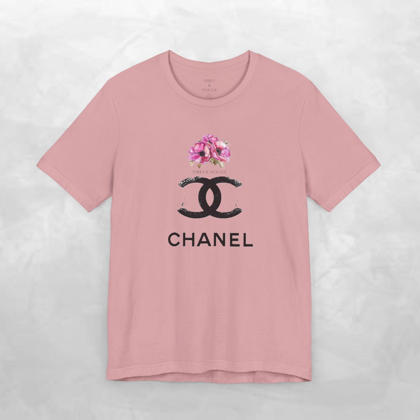 Chic Floral Logo Tee | Stylish Unisex Jersey Short Sleeve T-Shirt, Fashion Tee, Luxury Aesthetic, Gift for Her, Casual Wear, Trendy Apparel