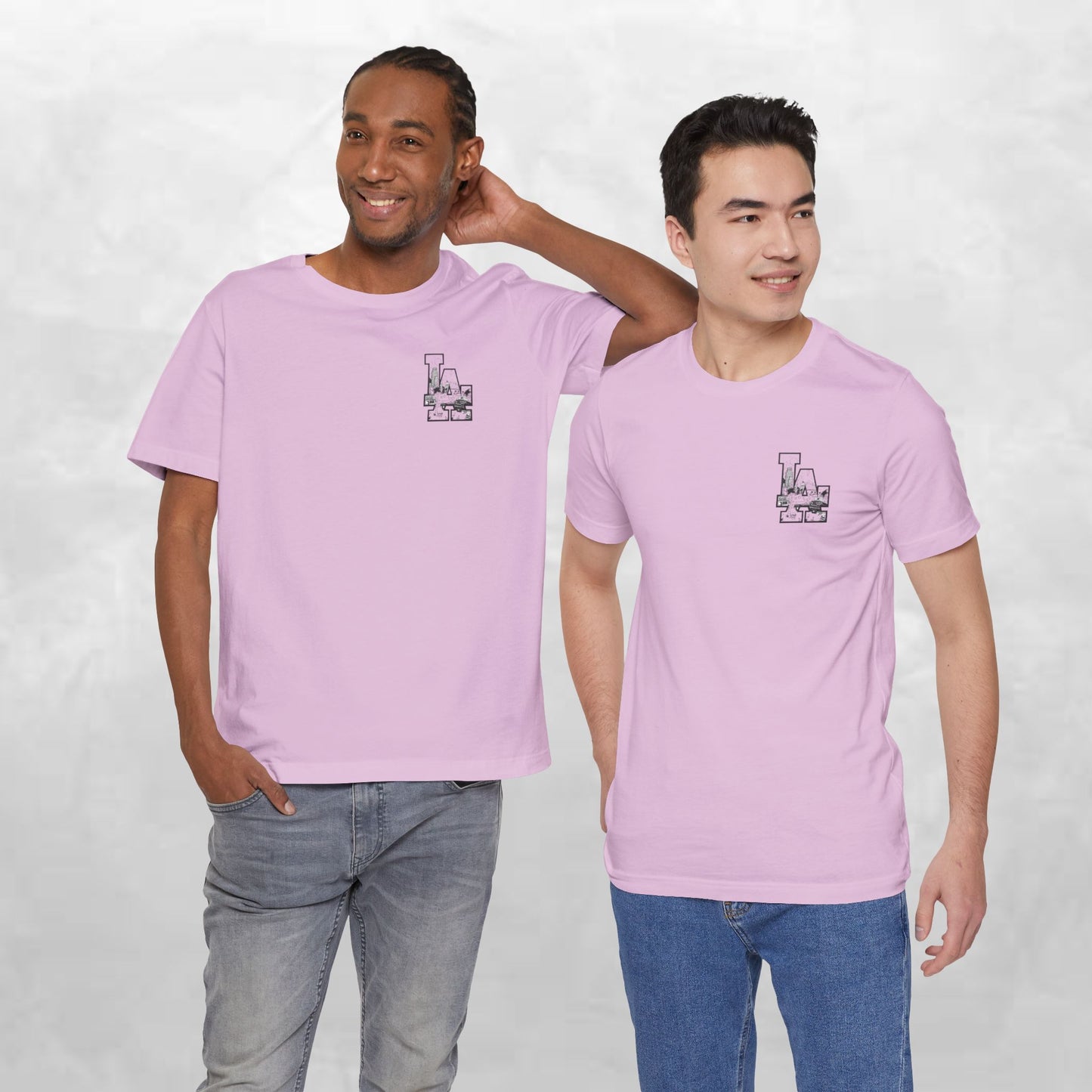 Minimalist Cityscape Pocket Tee — Small Black Line Art Chest Print