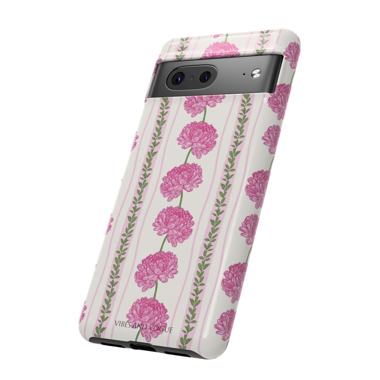 Floral Carnation Phone Case — Pink Vintage Stripe Tough Case