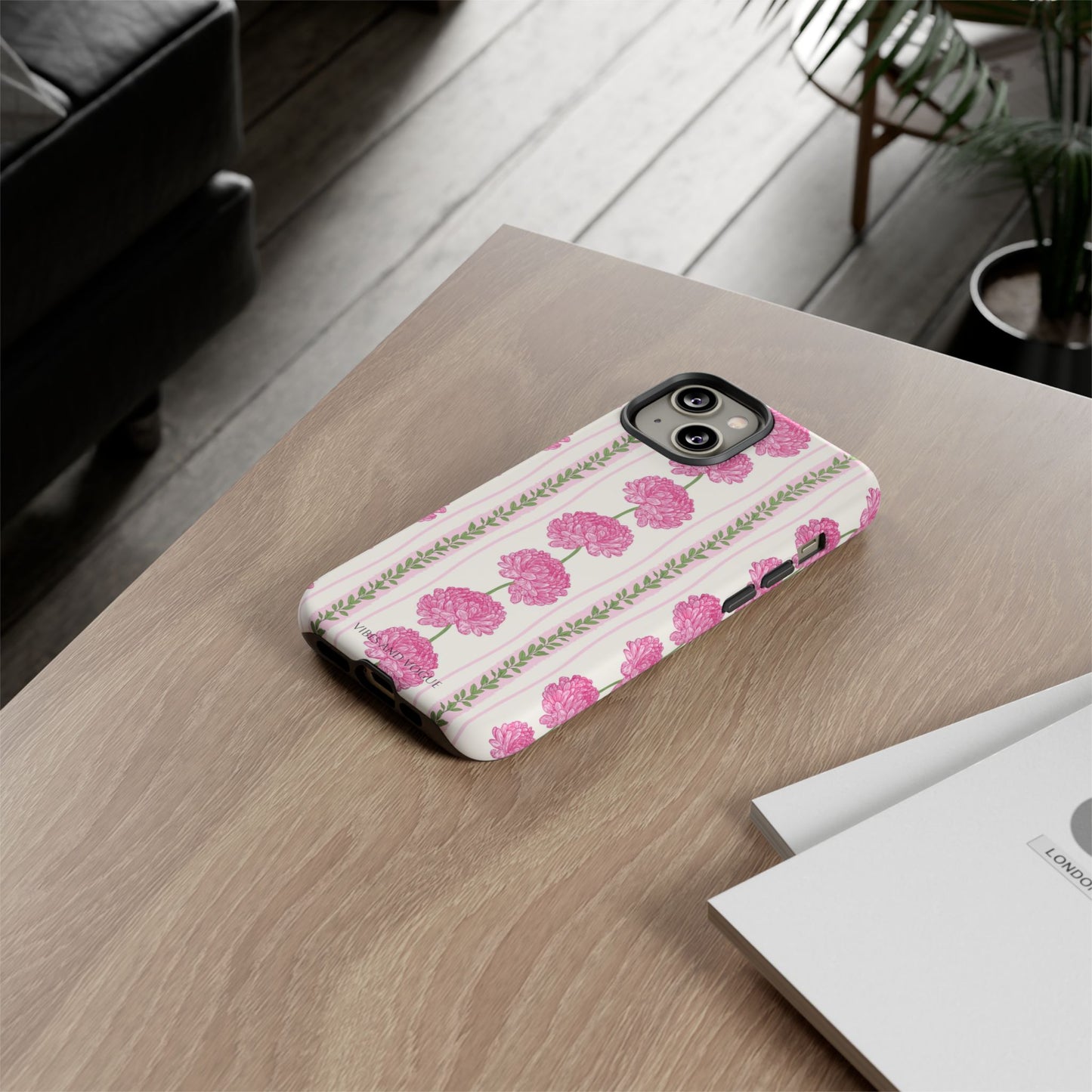 Floral Carnation Phone Case — Pink Vintage Stripe Tough Case
