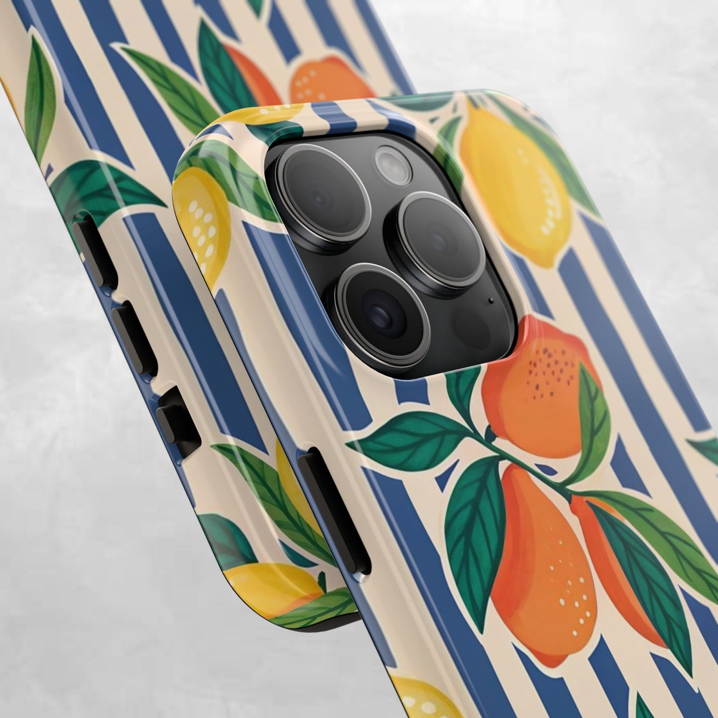 Lemon & Orange Stripe Tough Phone Case — Vibrant Citrus Pattern Protective Cover
