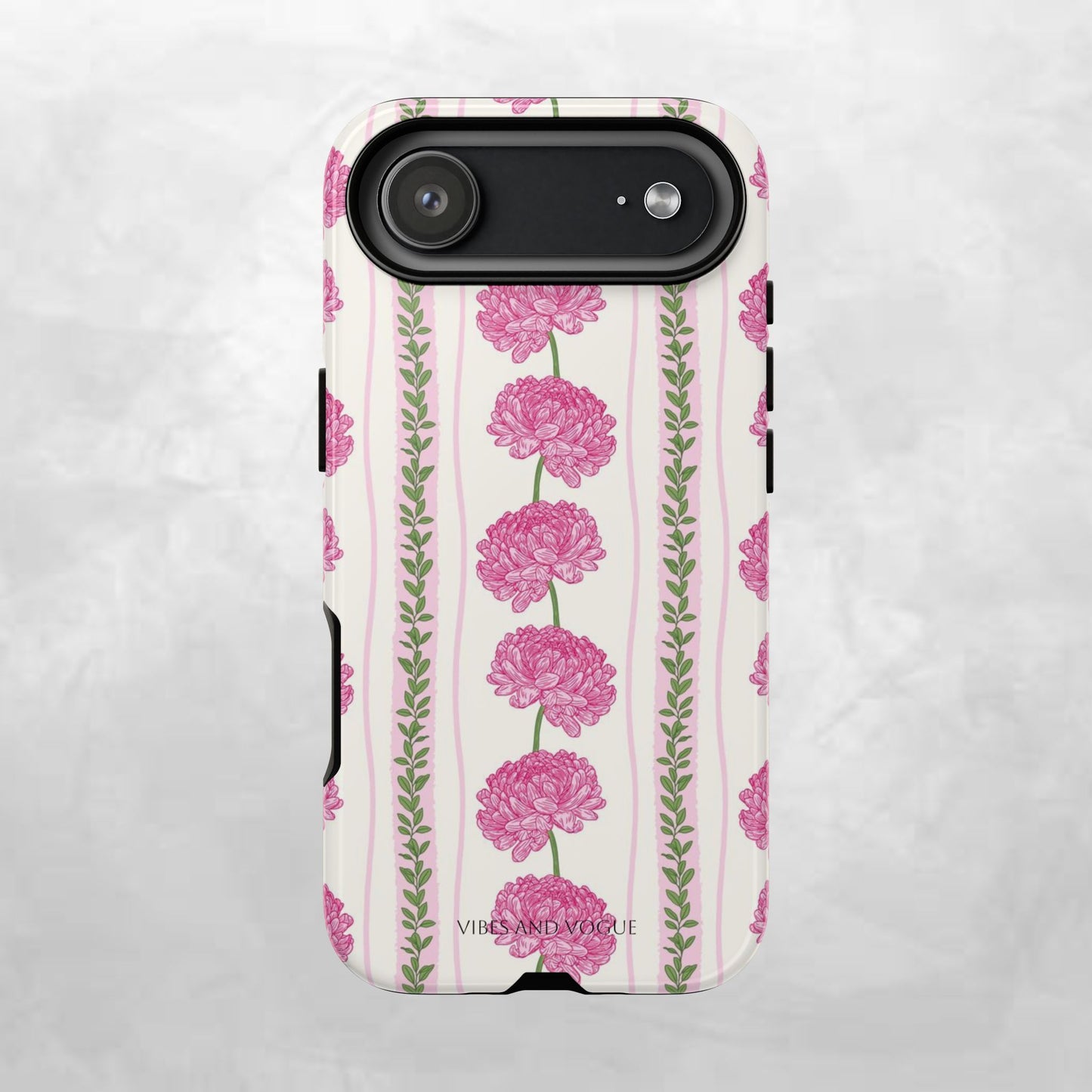 Floral Carnation Phone Case — Pink Vintage Stripe Tough Case