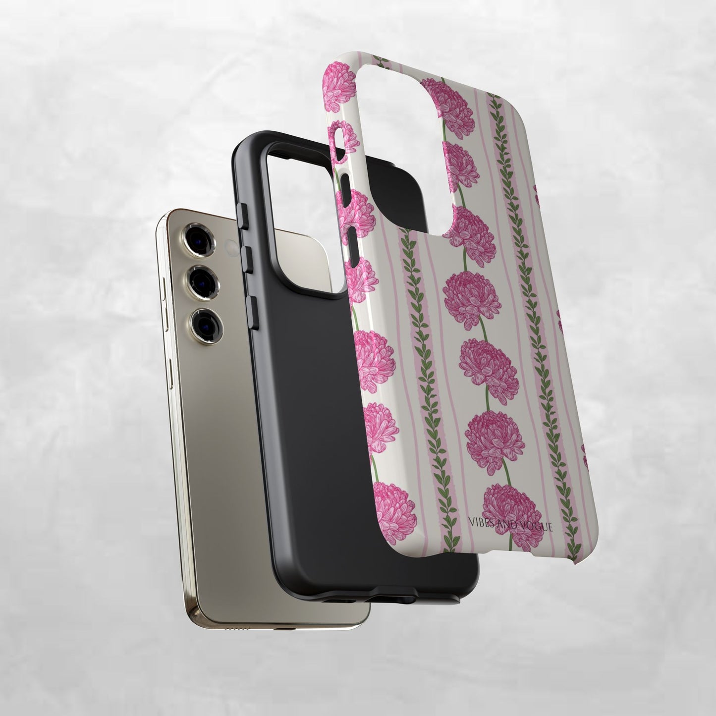 Floral Carnation Phone Case — Pink Vintage Stripe Tough Case