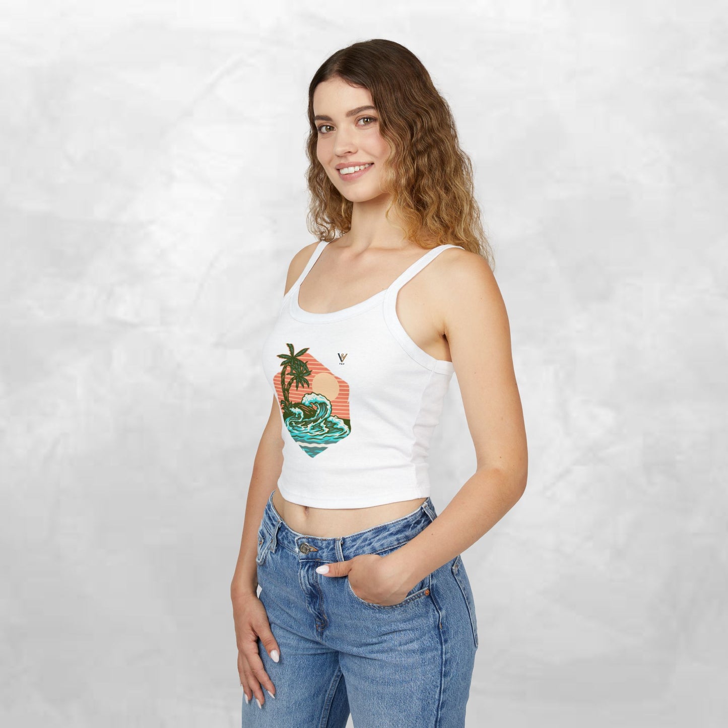 Tropical Waves Spaghetti Strap Tank Top - Beach Vibes Summer Apparel