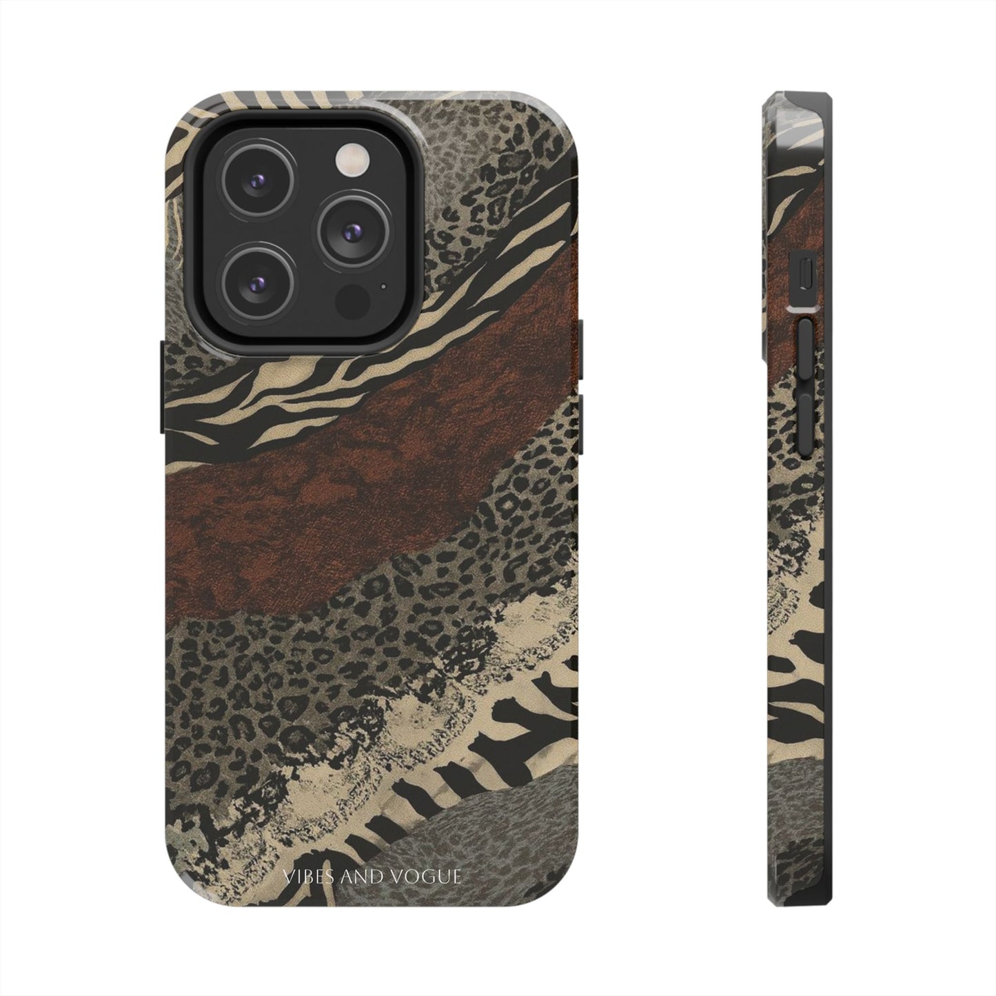 Safari Patchwork Tough Phone Case — Brown Leopard & Zebra Animal Print