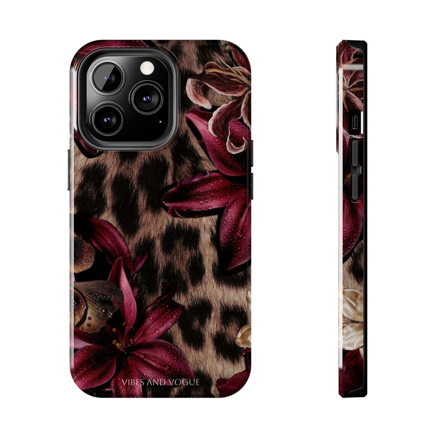 Leopard Bloom Tough Phone Case — Burgundy Floral Protective Cover