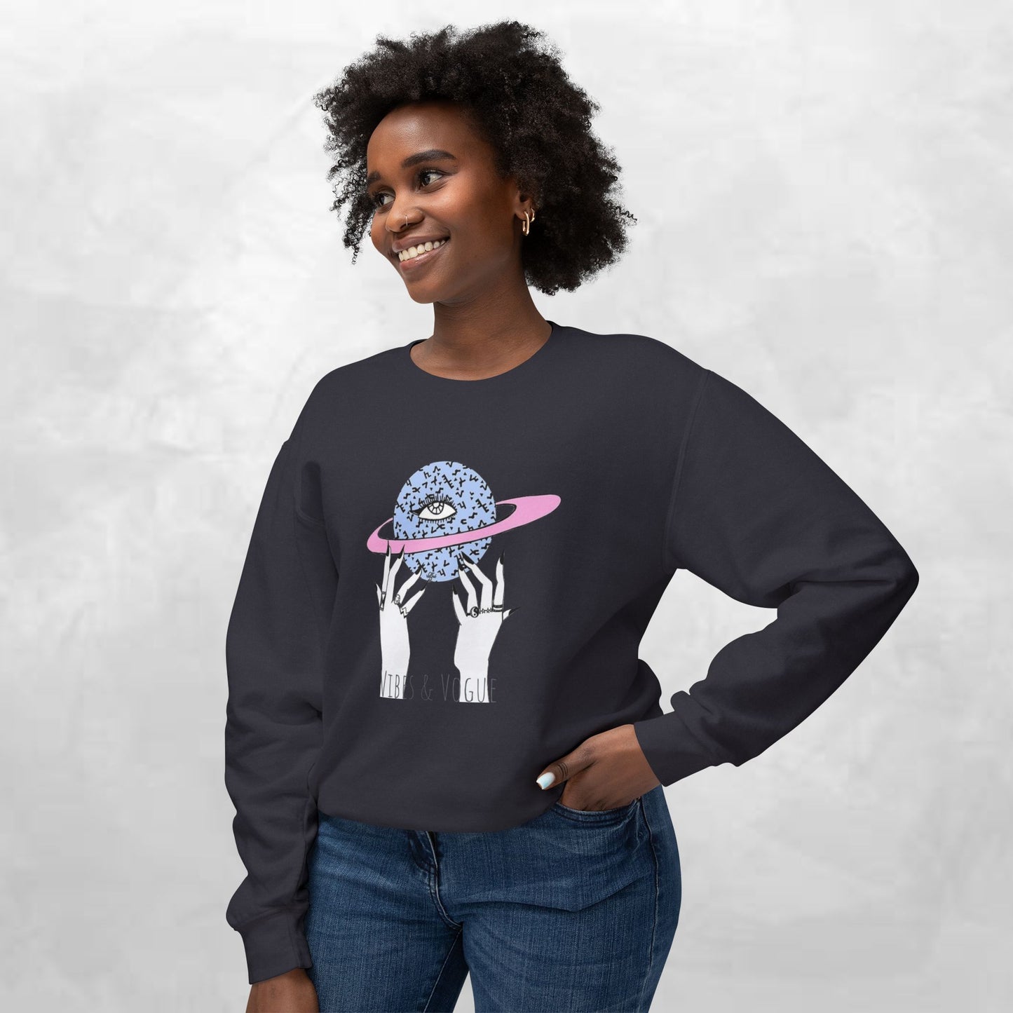Cosmic Vibes Unisex Lightweight Crewneck Sweatshirt - Perfect for Casual Wear, Gift for Friends, Space Theme, Festivals, Everyday Comfort