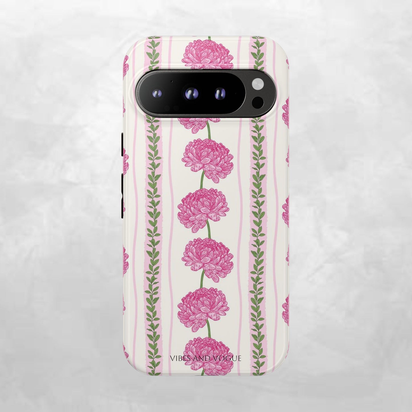 Floral Carnation Phone Case — Pink Vintage Stripe Tough Case